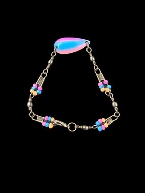 NEW Handcrafted Fishing Lure Swivel & Bait Neon Beaded Bracelet. Measures 7in